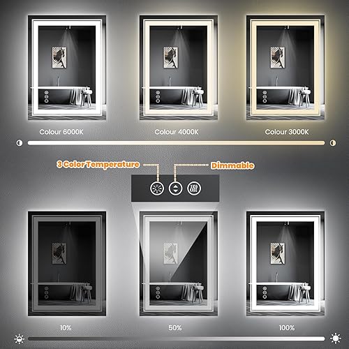 Miniatura 113 de Espejo LED de baño, 36 x 36 pulgadas con luz frontal y retroiluminada, antiniebla, espejo de tocador de baño para pared, función de memoria