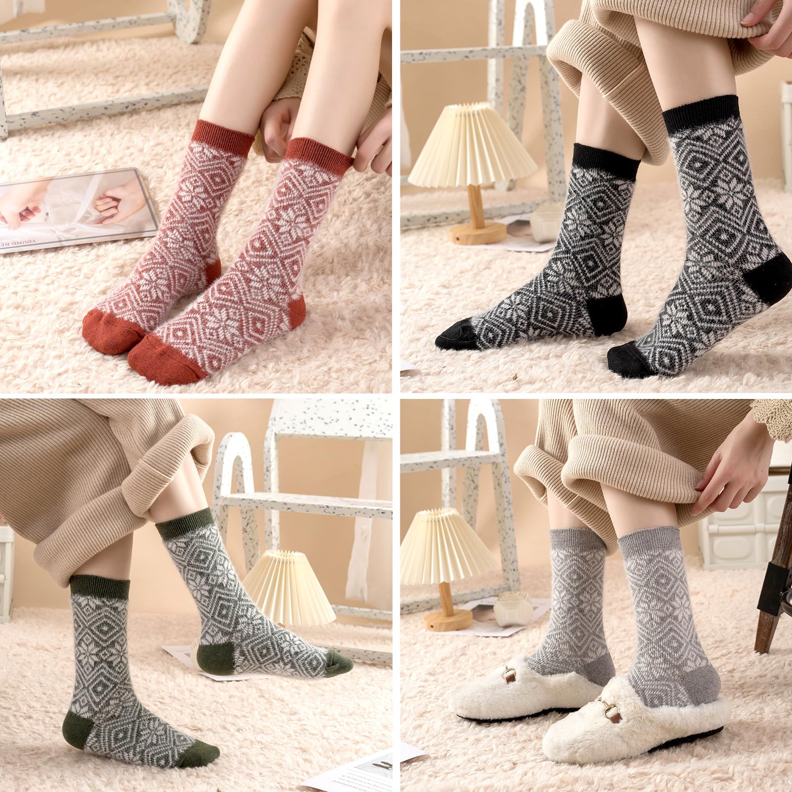 ICEIVY Damen-Socken, dick, weich, warm, flauschig, flauschig, gemütlich, lässig, mit Geschenkbox, 5 Stück