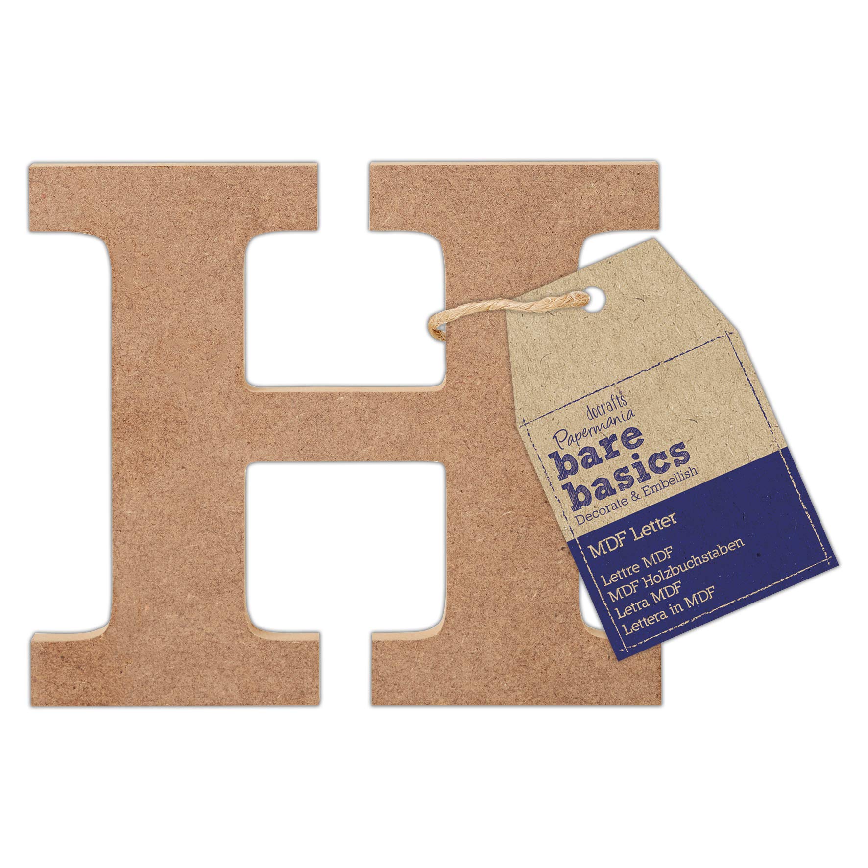 Papermania Bare Basics MDF Letter 1 Piece - H, Art, Craft, Alphabet Letter, Sign, Name Plaque, Make Them Personalised, Decorate With Paint, Glitter, Stencil, Vinyl, Small Letter Plaque For Home Decor