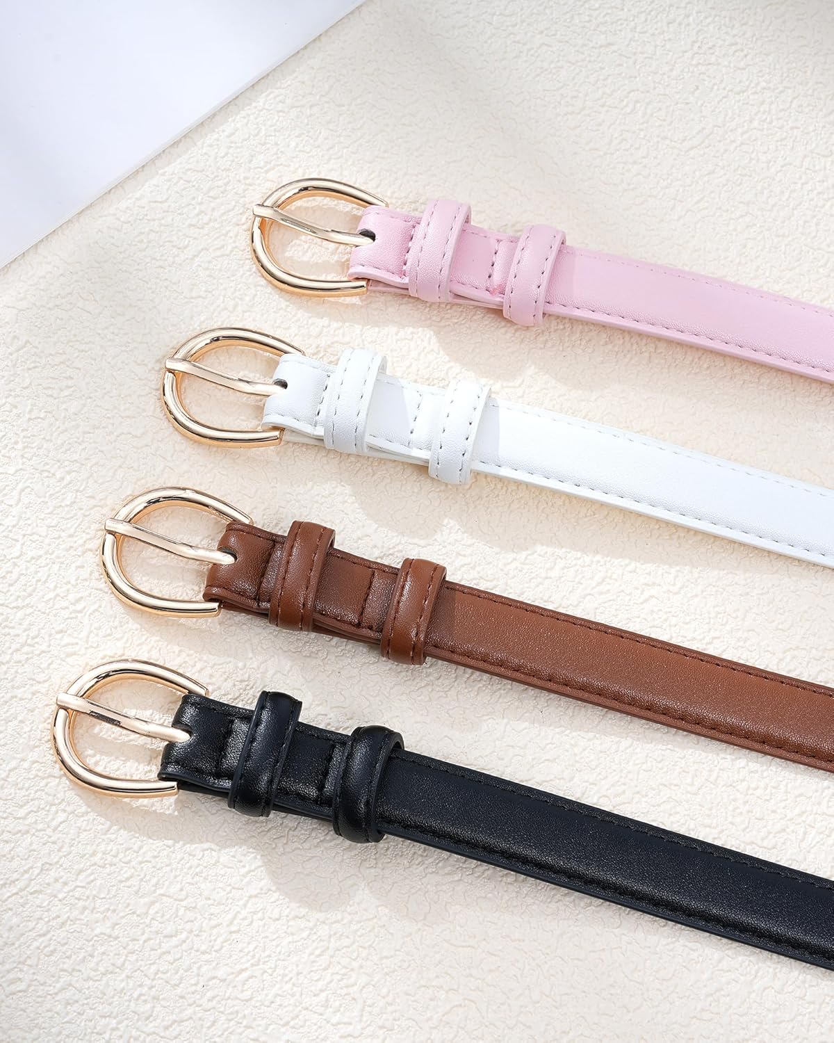 Kajeer Girls Belt 2 Pack, Kid Leather Belt 1.4''W Gold Round Buckle 9 Adjustable Hole Youth Toddler Belt for Uniform Casual - Image 4