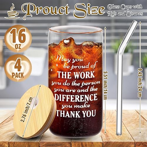 Miniatura 2 de Tioncy 4 piezas de regalos de agradecimiento para empleados, regalos de agradecimiento para compañeros de trabajo, tazas de vidrio de agradecimiento