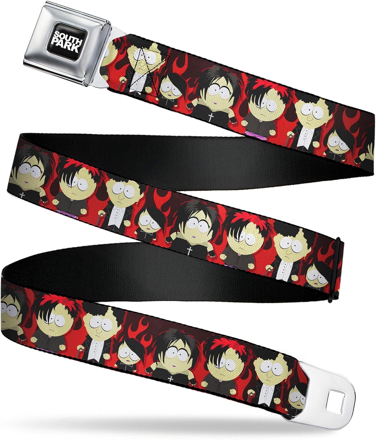 Paramount Network Belt, Seatbelt Buckle Belt, South Park Goth Kids Poses Flame Reds, Adjustable