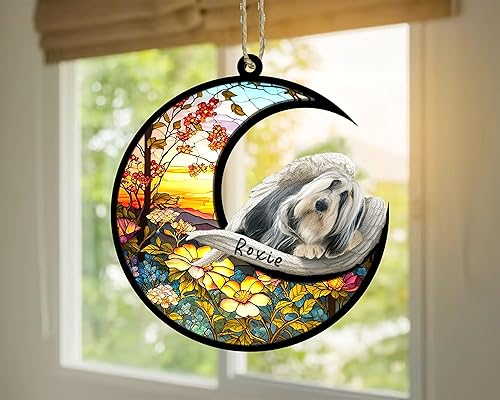 Miniatura 325 de Chow Chow Dog Memorial Suncatcher, adorno de Navidad Chow Chow con nombre, atrapador de pérdida de mascotas, regalos para los amantes de los perros