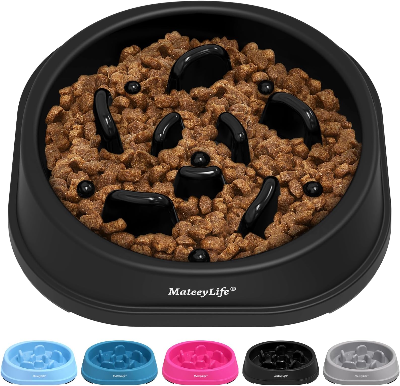 MateeyLife Small Slow Feeder Cat Bowls, Anti-Choking Puzzle Cat Food Bowls, Non Slip Interactive Dog Feeding Slow Down Eating, Bloat Stop Maze Dishes Dog Feeder for Small Breeds 1 Cup Black