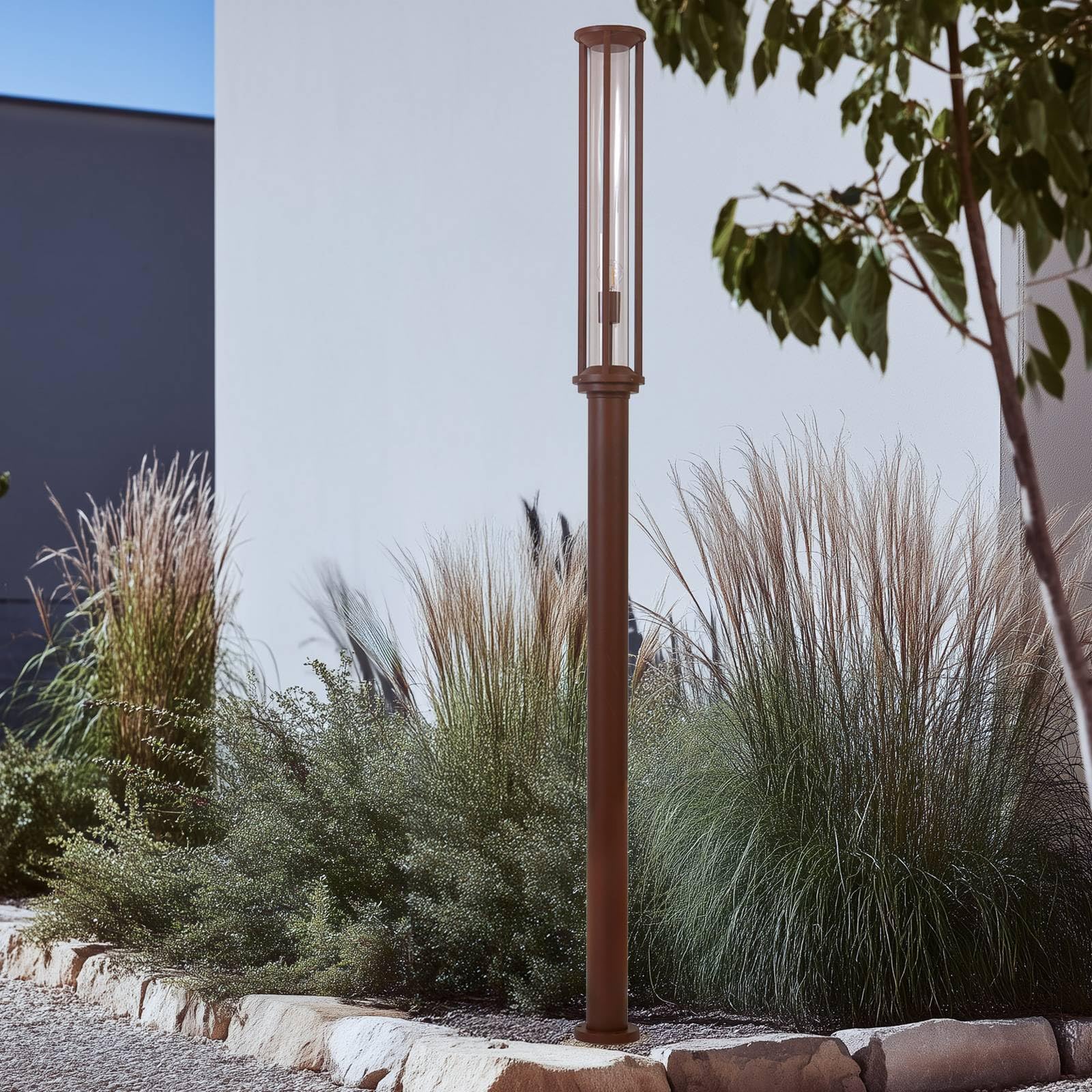 Lucande Lampadaire extérieur Alivaro à intensité variable (Moderne) en Marron Aluminium (1 lampe,à E27), Candélabre luminaire d’extérieur