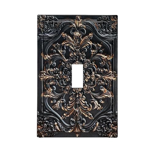 Spshian Decorative Light Switch Plate Covers Black Gold Flower Elegant 3D Floral Embossed 1 Gang Light Switch Cover Plate Single Toggle Wall Plate Outlet Covers Faceplate for Bedroom Home Decor