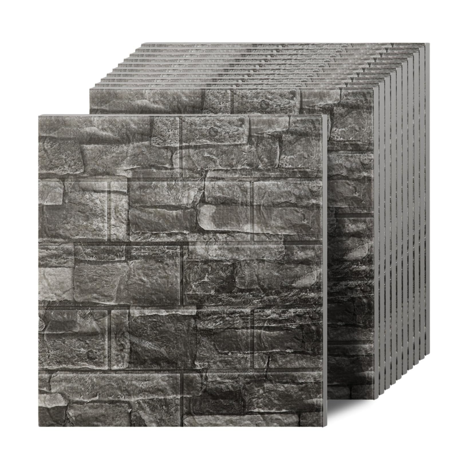 Greymond 3D Wall Panels Peel and Stick in Black Grey, 40 PCS XPE Foam 3D Wallpaper, Faux Brick Wall Panels for Bedroom, Stairs, Kitchen