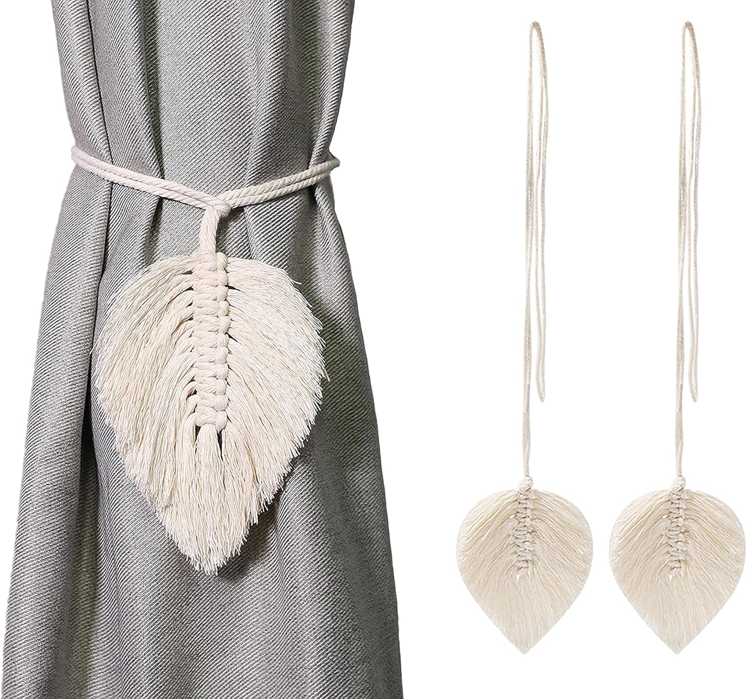 Loiahoer 2 Pcs Curtain Tiebacks,Leaf Curtain Tie Backs Hooks Clip Rope