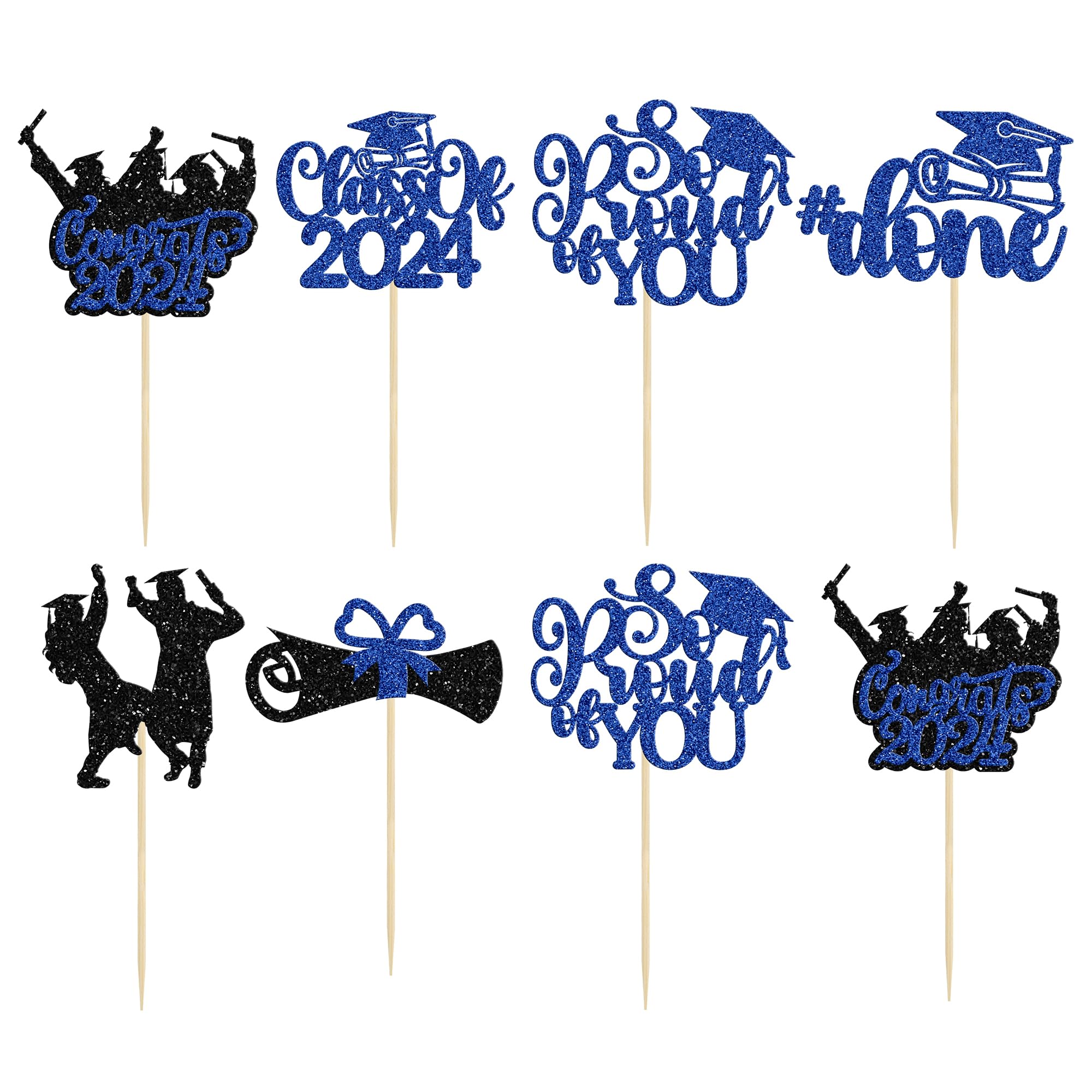 Gyufise 24Pcs 2026 Graduation Theme Cupcake Toppers Glitter So Proud of You Cake Toppers Class of 2026 Cupcake Picks for 2026 Graduation Theme Party Cake Decorations Supplies Blue - Image 3