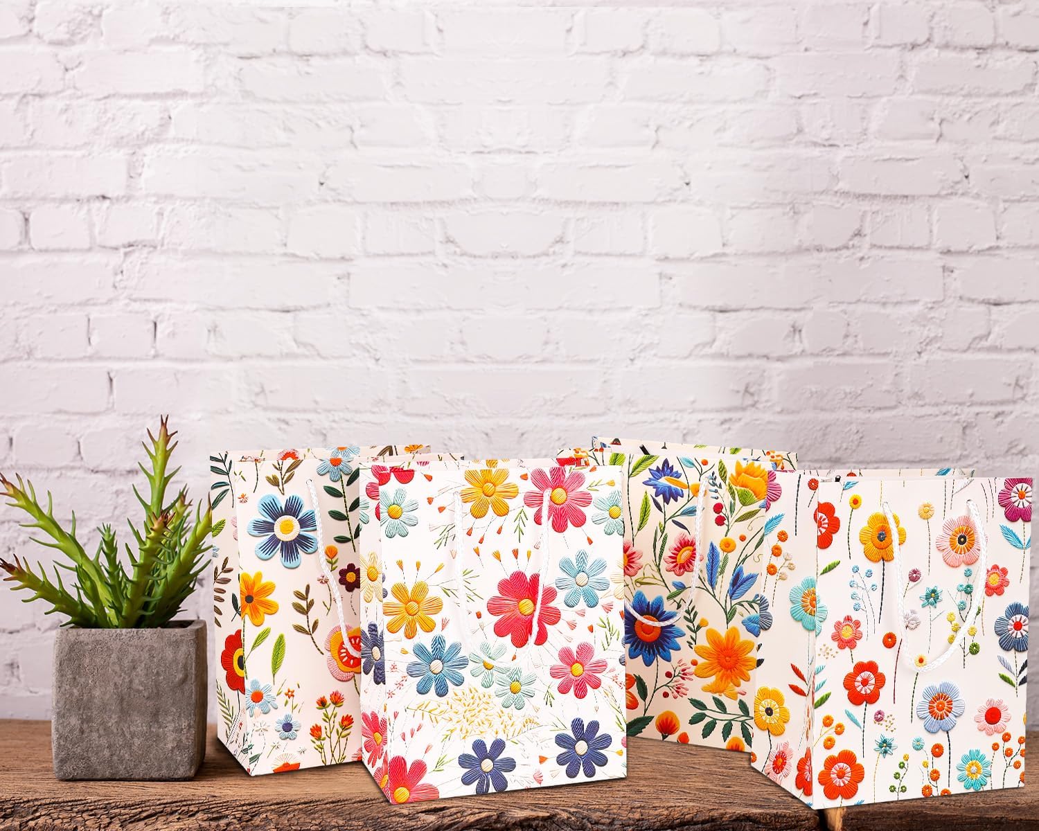 Dimetey Medium Gift Bags for Present,4pcs 9" Flower Printed Bags with Handles & Tissue for Gilr Women's Birthday, Weddings,Mothers Day,Christams & Other Occasion - Image 7