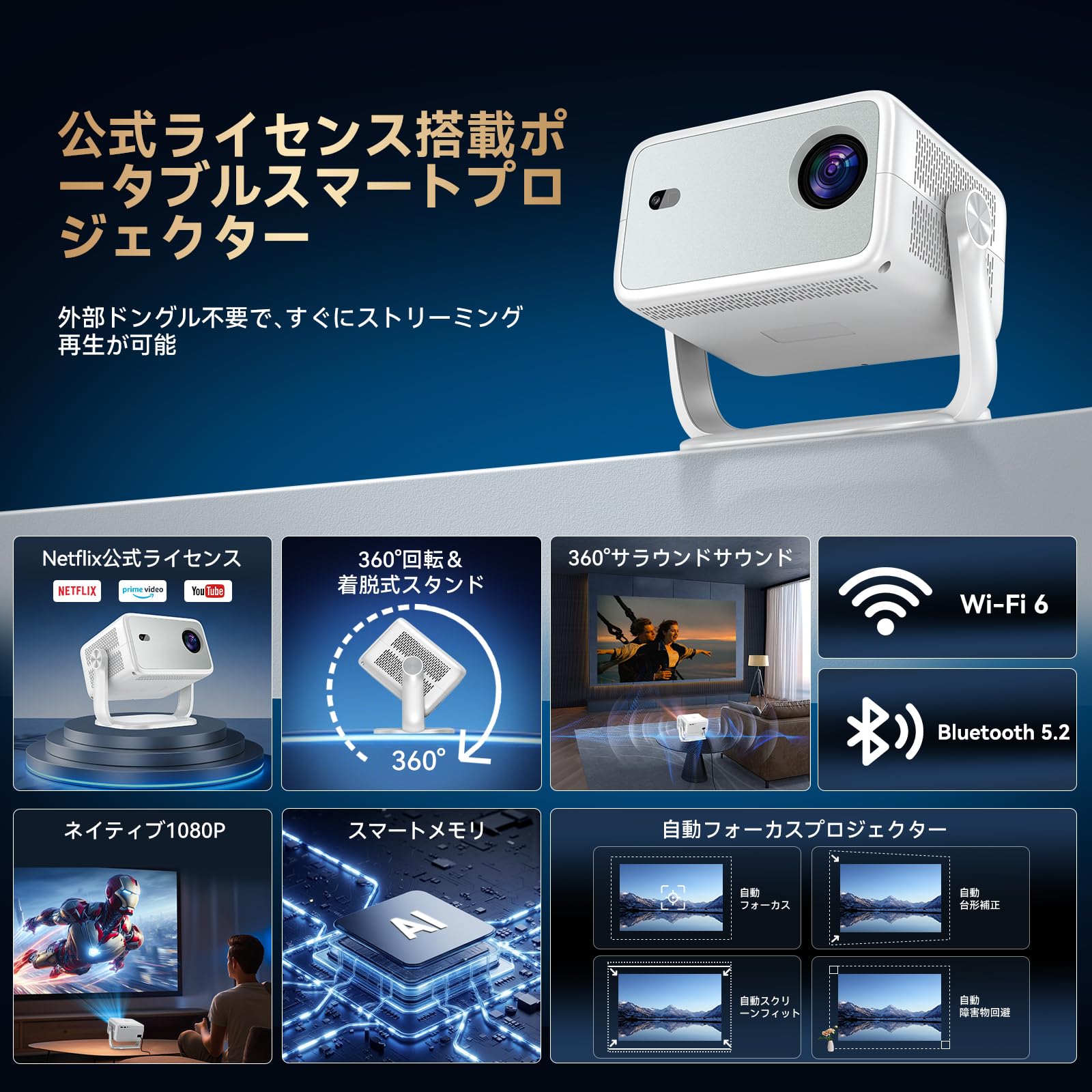 Amazon.co.jp: 2026 Huidun PT10 プロジェクター 家庭用・Netflix対応