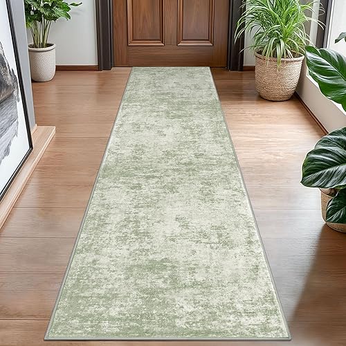 Miniatura 30 de Alfombra moderna y abstracta de área pequeña para interior de 3 x 5 pies, alfombra lavable, antideslizante, suave, verde salvia, gris, alfombra de