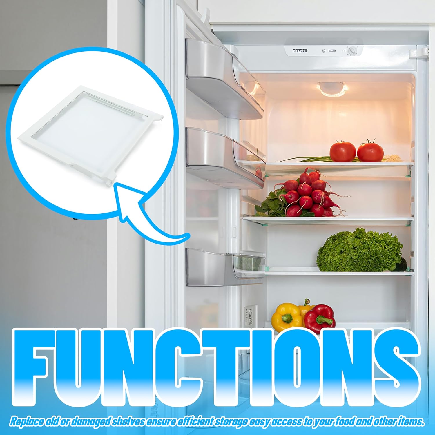 HECASA W10276341 Refrigerator Glass Shelf Compatible with Whirlpool Kenmore Sears Refrigerator Clear White Plastic Glass WPW10276341 1566982 2309523 PS11751711 W10167066 AP6018409 Replacement only