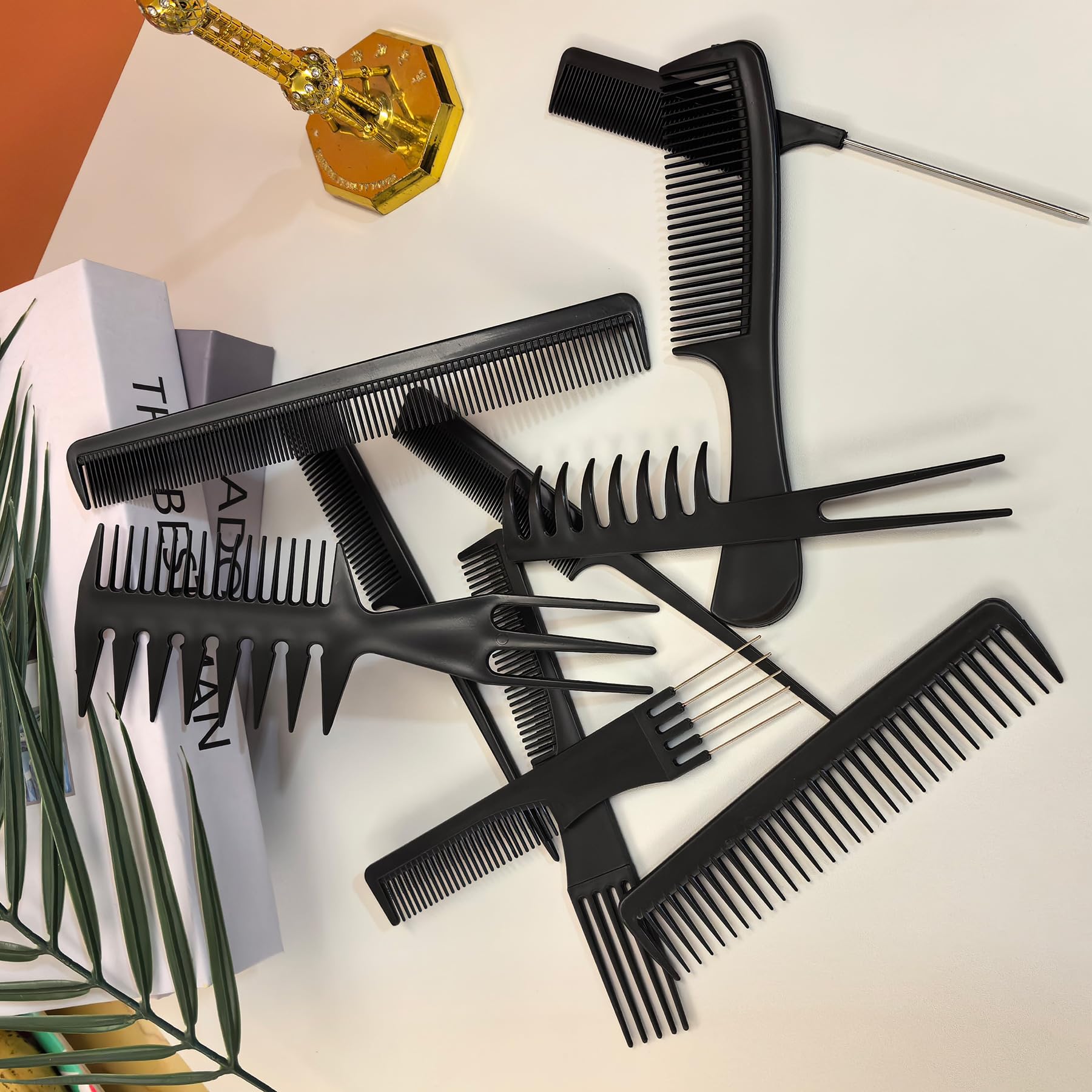Juego de 10 peines para estilistas – Paquete variado profesional con peines para todo tipo de cabello y estilos 3