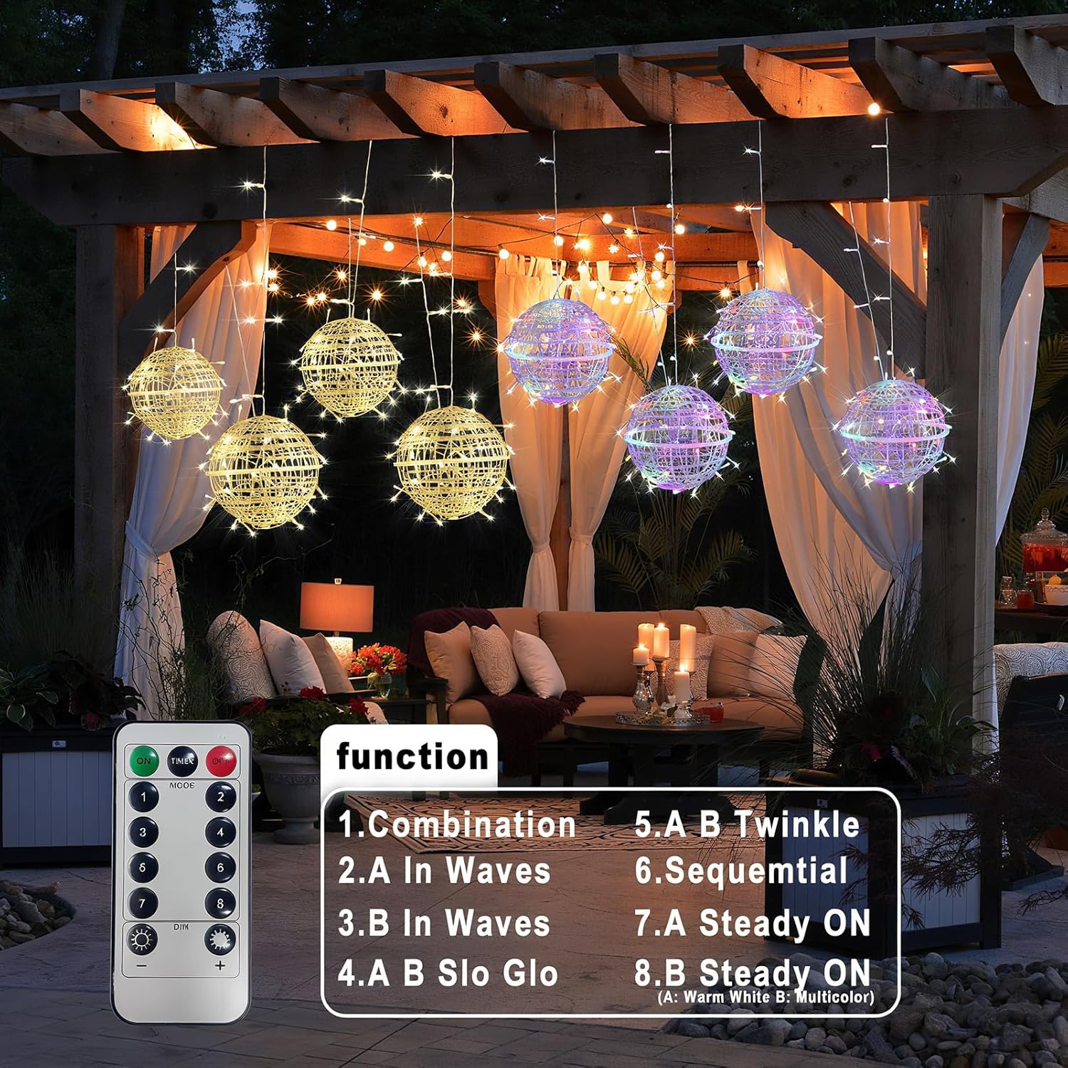 Outdoor String Balls Lights, 4 Pack 184 LED Globe Lights, Color Changing Tree Lights 7.9'' Sphere with 8 Modes for Party Wedding Yard Garden Porch Patio Outside Christmas Decorations, Timer