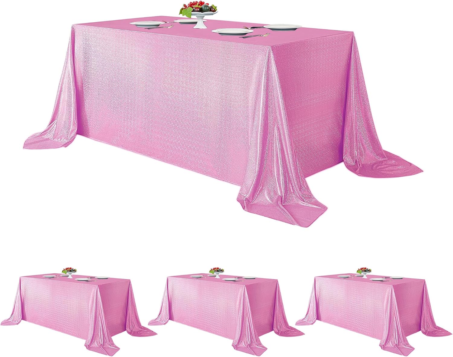 Fitable 4 Pack Pink Sequin Tablecloth for Parties 60x120 Inch - Sparkle Glitter Table Cloth Laser Rectangle Table Cover Overlay for Wedding Baby Shower Ceremony Birthday Cake Table Holiday Banquet 60x120 inch | 4 Pack Pink