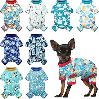 Paterr 8 Pcs Winter Dog Pajamas Winter Warm Snowflake Penguin White Bear Pattern Puppy Dog Pajamas Winter Doggie Jumpsuit Holiday Dog Puppy Clothes for Winter Holiday Small Dogs Dress (Small)