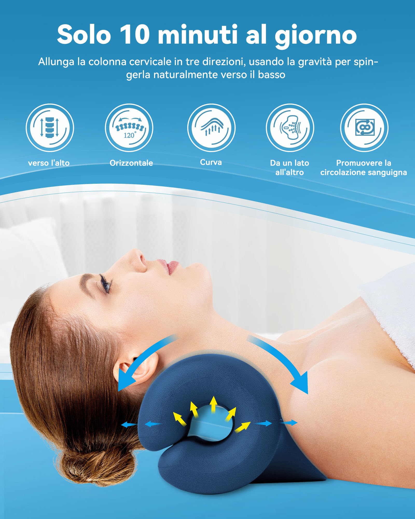 BLABOK Cuscino Cervicale con Trazione Ortopedica - Sollievo per Dolori Cervicali, Allineamento Colonna e Stretching del Collo, Dispositivo per Mal di Testa e Spalle Ingrinate