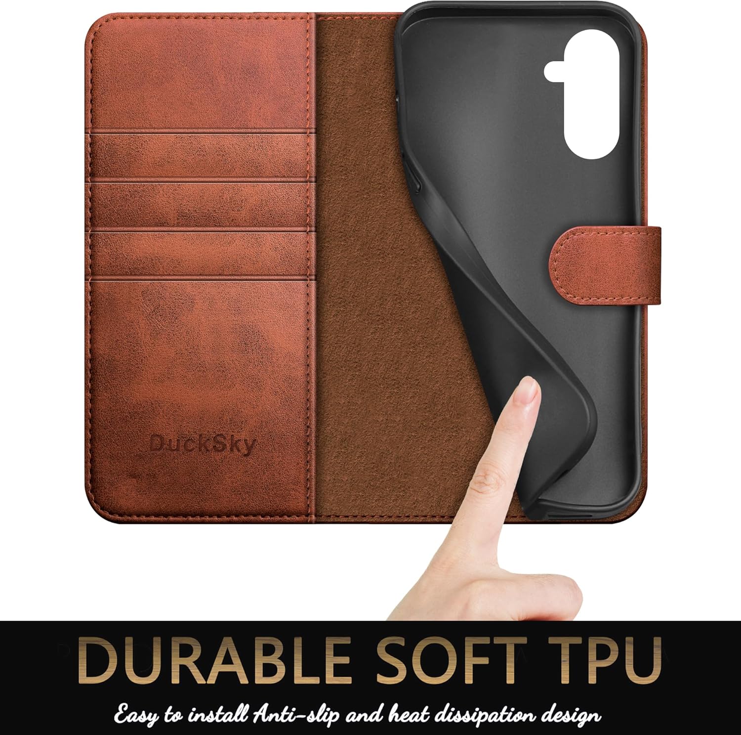 DuckSky Compatible with Samsung Galaxy S25 Genuine Leather Wallet case【RFID Blocking】【4 Credit Card Holder】【Real Leather】 Flip Folio Book Phone case Cover Women Men for Samsung S25 case Light Brown