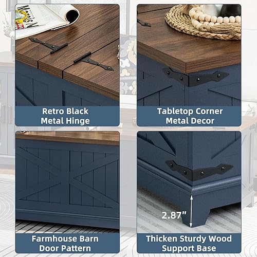 Miniatura 6 de Joaxswe Mesa de centro de granja con organizador de almacenamiento oculto, mesa central grande bohemia natural, mesas de café cuadradas grandes de