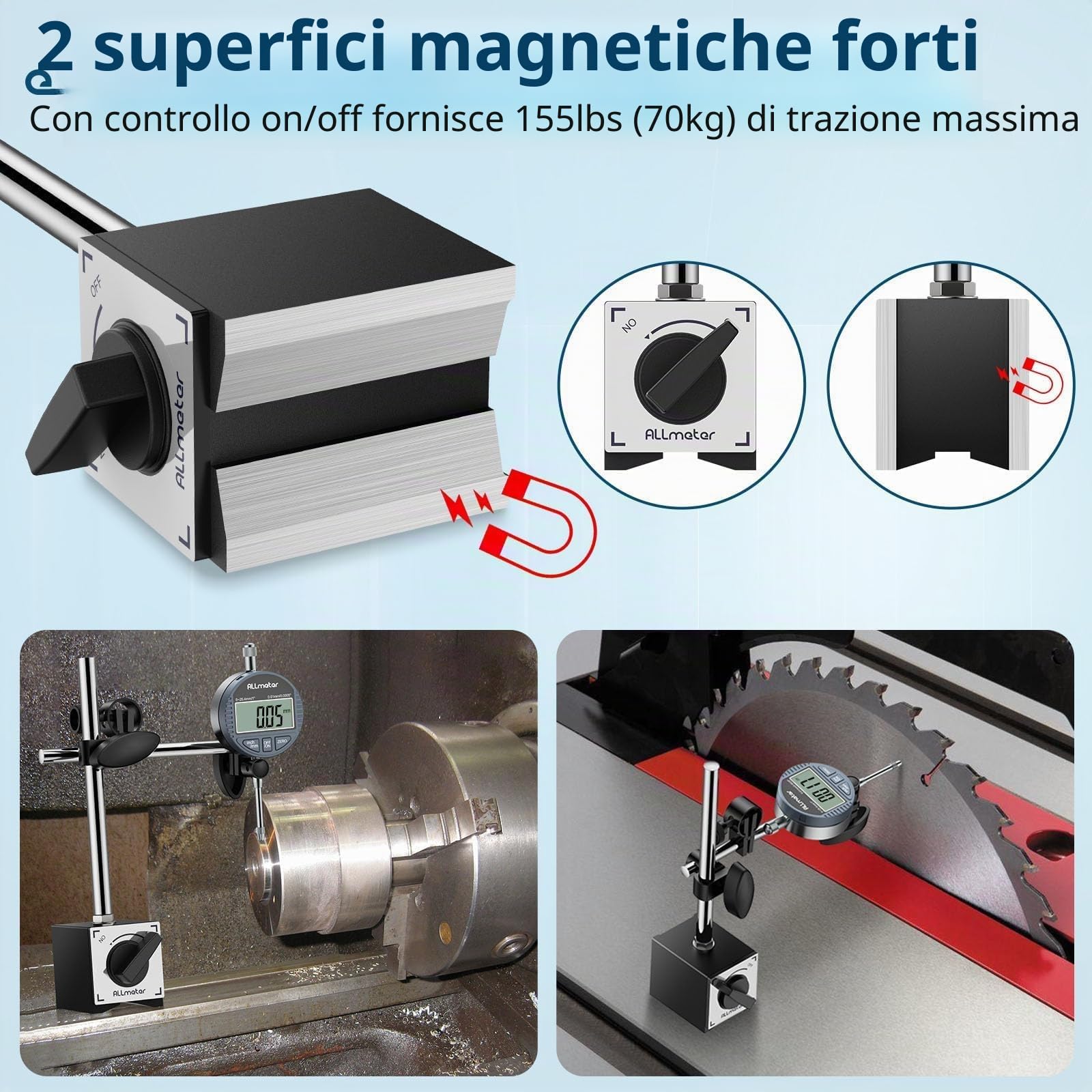 Comparatore Centesimale Digitale 0-25.4mm con Base Magnetica 70KG, LCD 0.01mm/0.0005" Unità Pollici/Metrica + 22 Punte da Test, Braccio Regolabile e Porta Quadrante con Controllo ON/OFF
