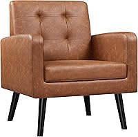 Vista 21 de Yaheetech Sillas de acento de mediados del siglo, silla moderna tapizada para sala de estar, sillón acogedor con respaldo abotonado y patas