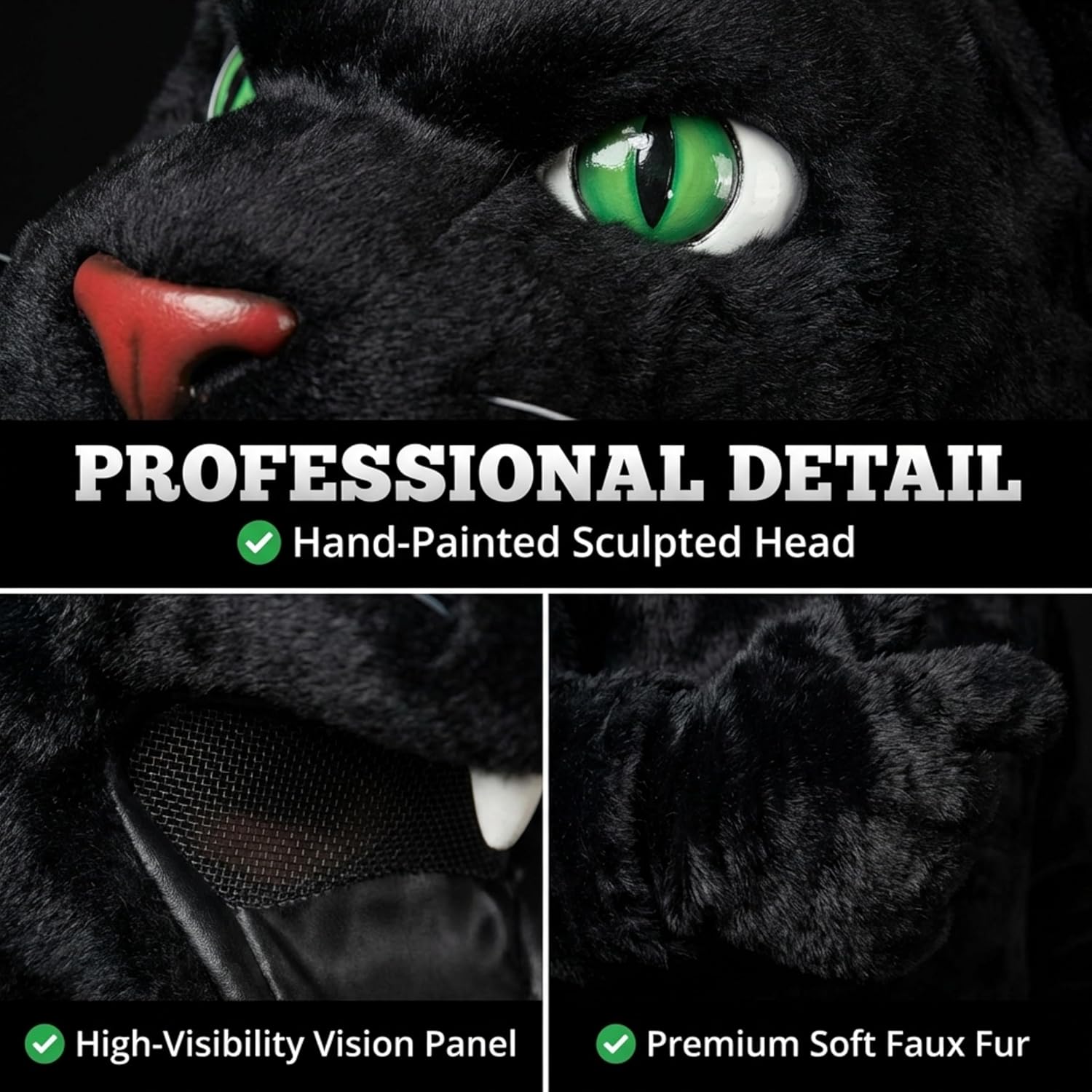 TCDesignerProducts Fierce Panther Mascot Costume, Professional Black Panther Full Body Mascot Suit, Foam Head, Built‑In Fan, Flame‑Retardant Fabric, Schools, Colleges, Sports Teams, Parades & Events