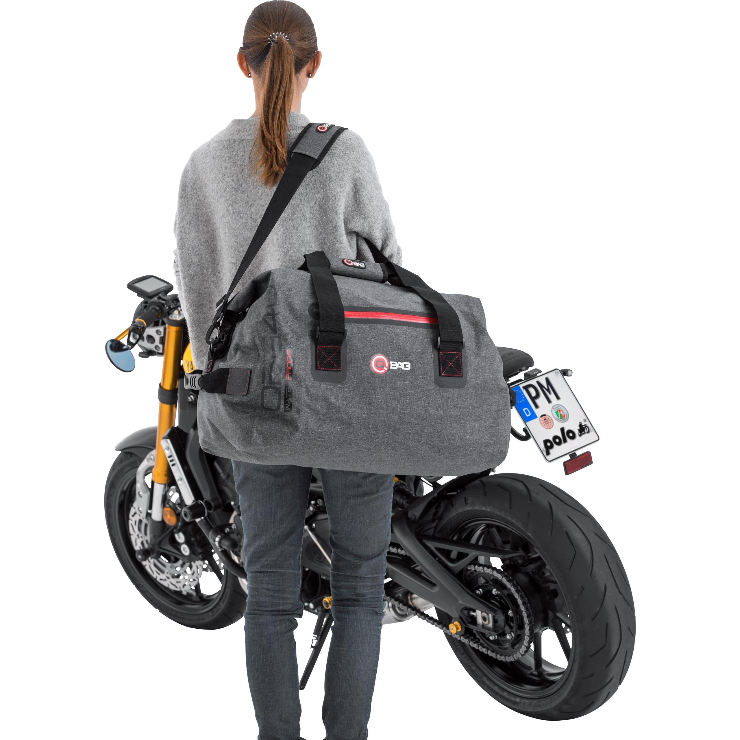 QBAG Hecktasche/Gepäckrolle Wasserdicht 60L - Grau - Motorrad/Roller/Quad schwarz