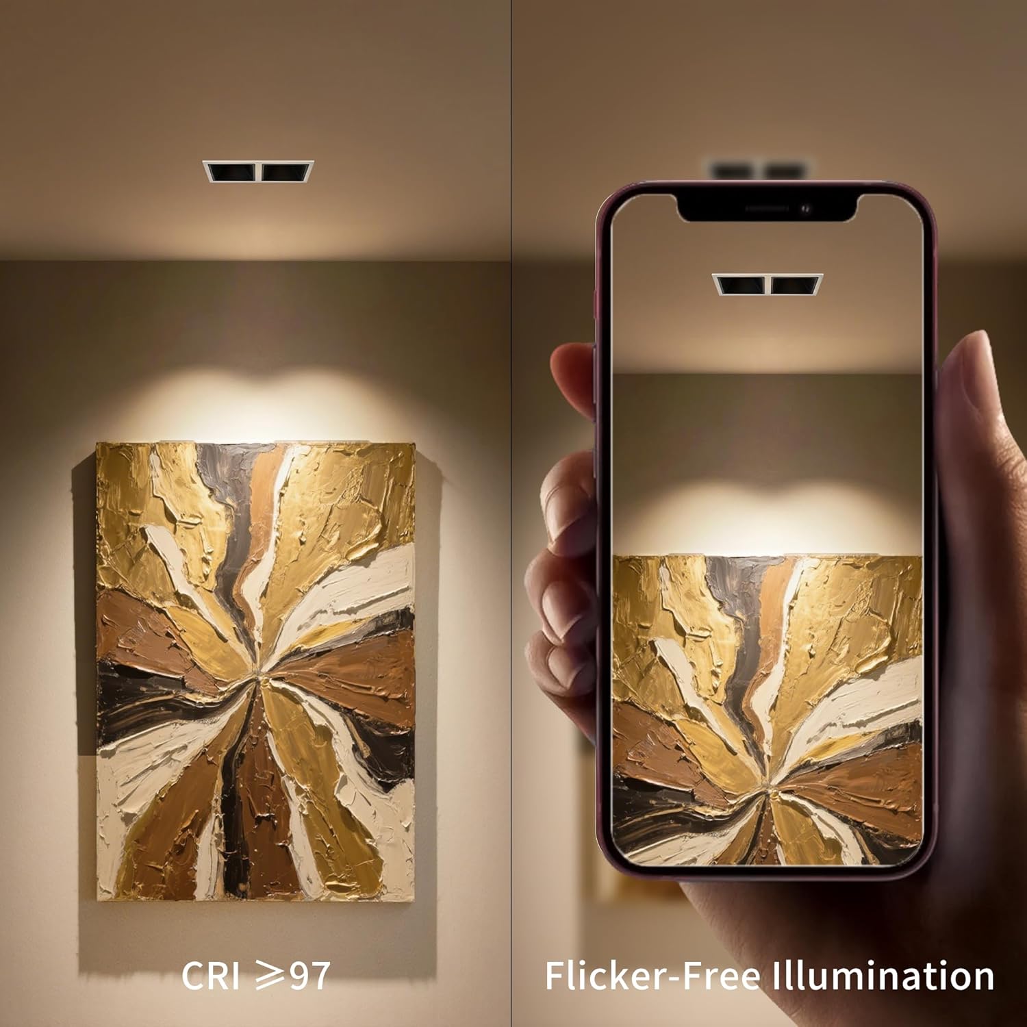 3" Square 24W LED Dimmable Recessed Lighting Downlight, Home Indoor Directional Ceiling Spotlight Surface Fixture with 36° Beam Angle, Honeycomb Mesh Anti-Glare Design, Includes Junction Box