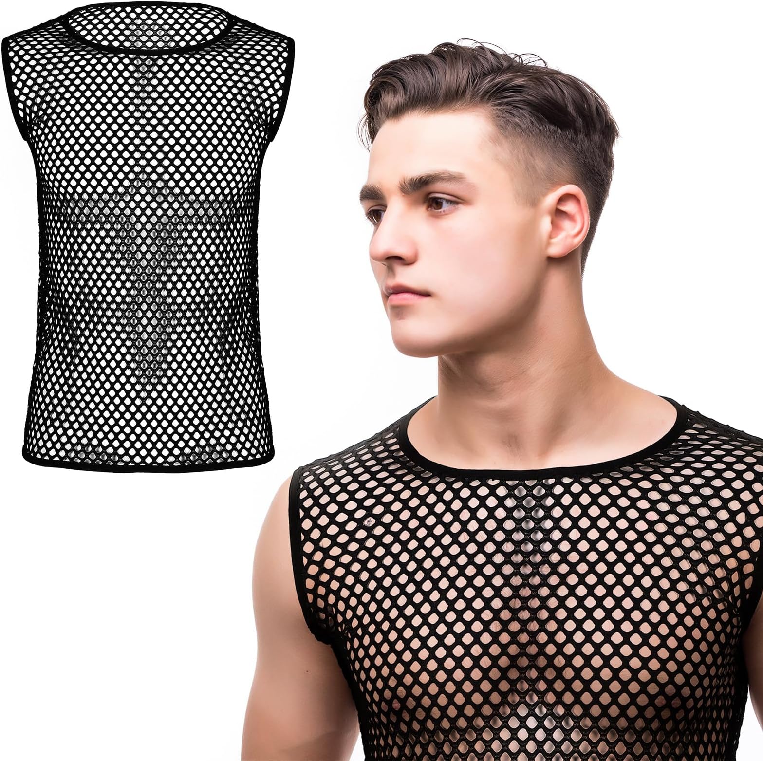 Boyiee Men's Mesh Fishnet Vest Tank Top Mesh Fishnet Fitted Muscle Top Muscle Men's Vests Hollow Out Workout T Shirt