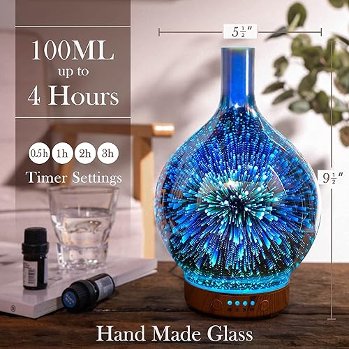 Miniatura 5 de Porseme Difusor de aceite esencial de volcán Aladdin de 3.4 fl oz + 3.4 fl oz de vidrio 3D aromaterapia humidificador ultrasónico niebla fría