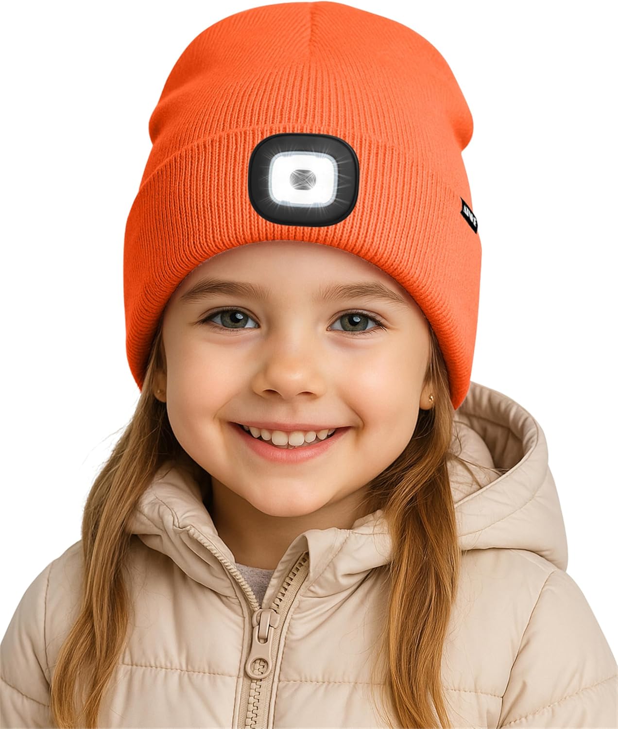ATNKE Kids LED Lighted Beanie Hat, USB Rechargeable 4 LED Running Headlamp Lined Fleece Cap Gifts for Boys and Girls