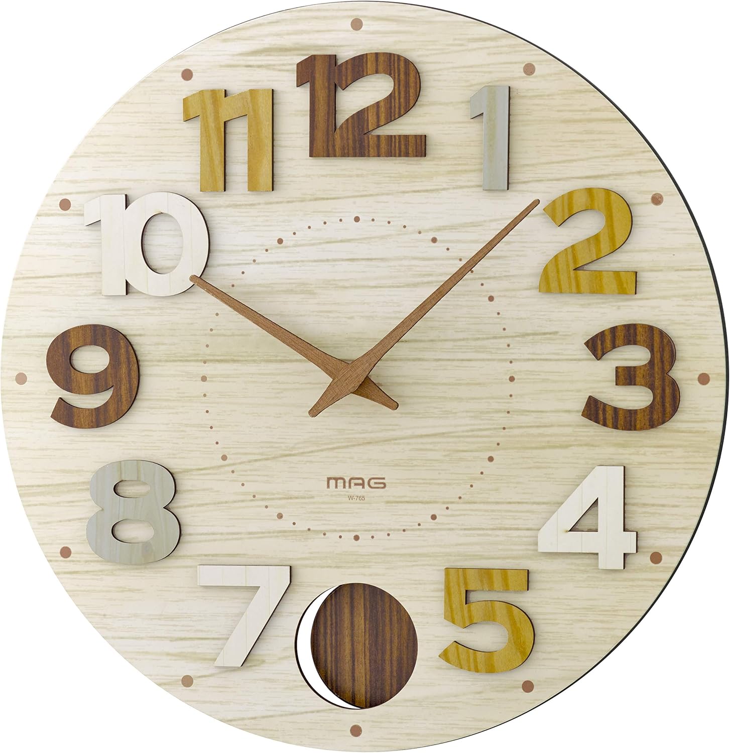 MAG W-765N-Z Pendulum Analog Cookie No Second Hand 3D Letter Wooden Wall Clock, Natural