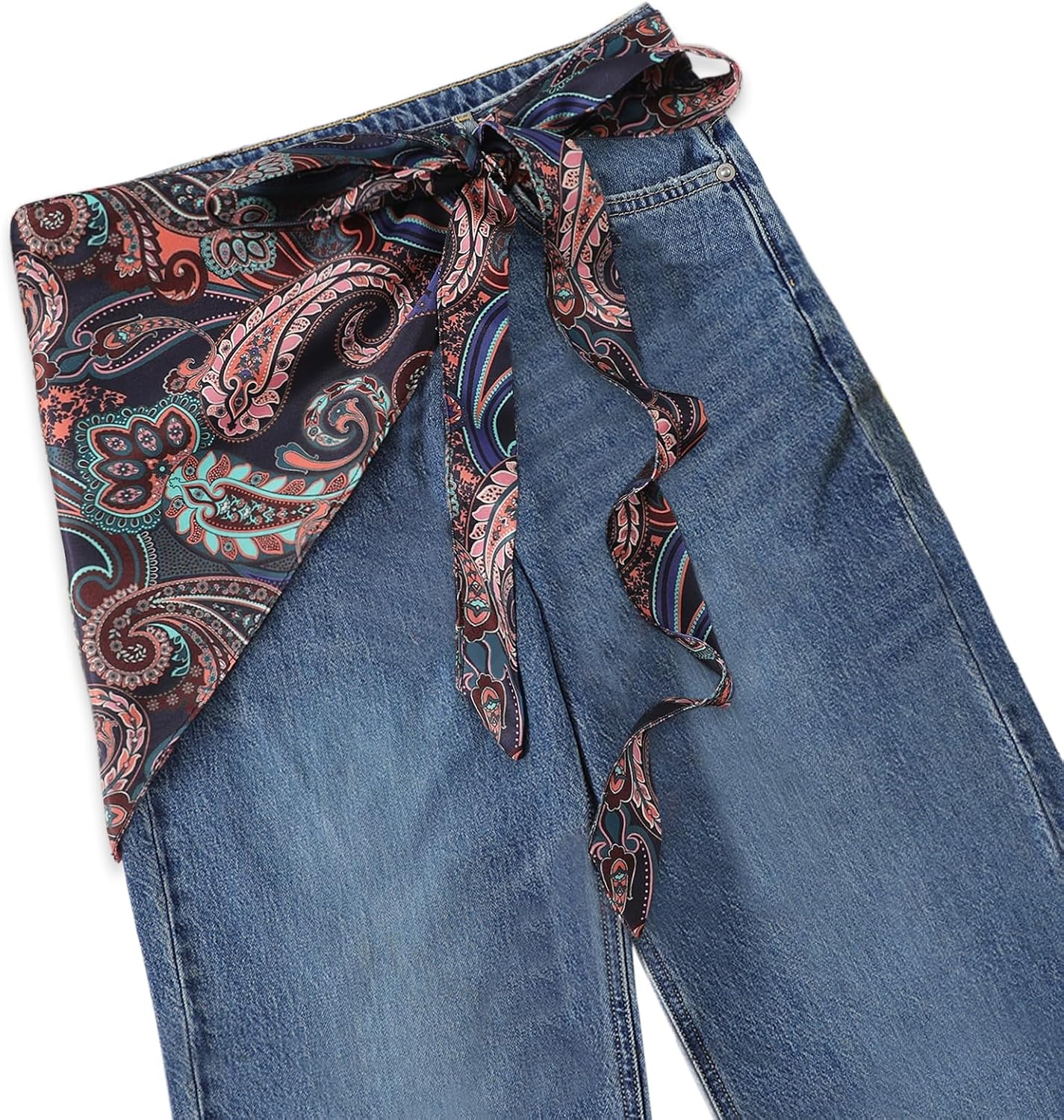 GUZOSJO Women's Long Fashion Triangle Skinny Scarf Belt,Waist Sash Wrap Satin Boho Belts for Pants Dress Gift
