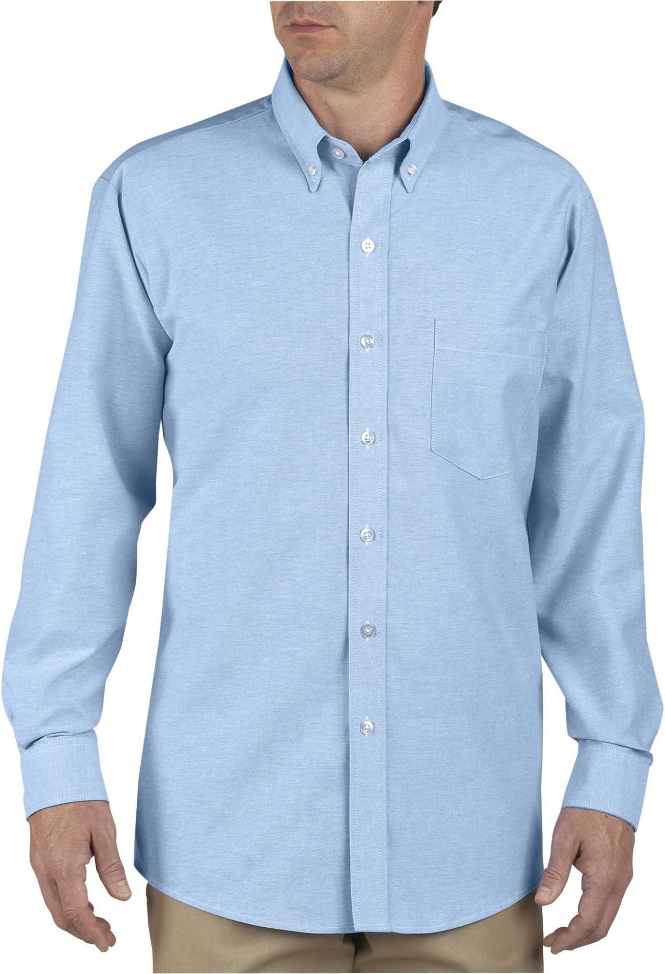 Dickies Occupational Workwear SS36LB Polyester/Cotton Men's Button-Down Long Sleeve Oxford Shirt, Light Blue