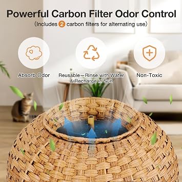 Cat Litter Box, Rattan Hidden Plant Enclosure with Litter Box | Handwoven Cat House, Wicker Cats Toilet Furniture for Indoor Corner Living Room Bedroom Balcony, Boho Home Decor