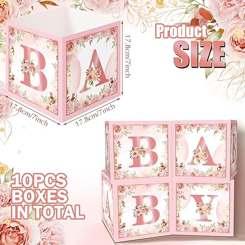 Miniatura 10 de Jetec 10 piezas de cajas de baby shower, cajas de centro de mesa de baby shower, decoración de mesa de revelación de género con letras, decoración