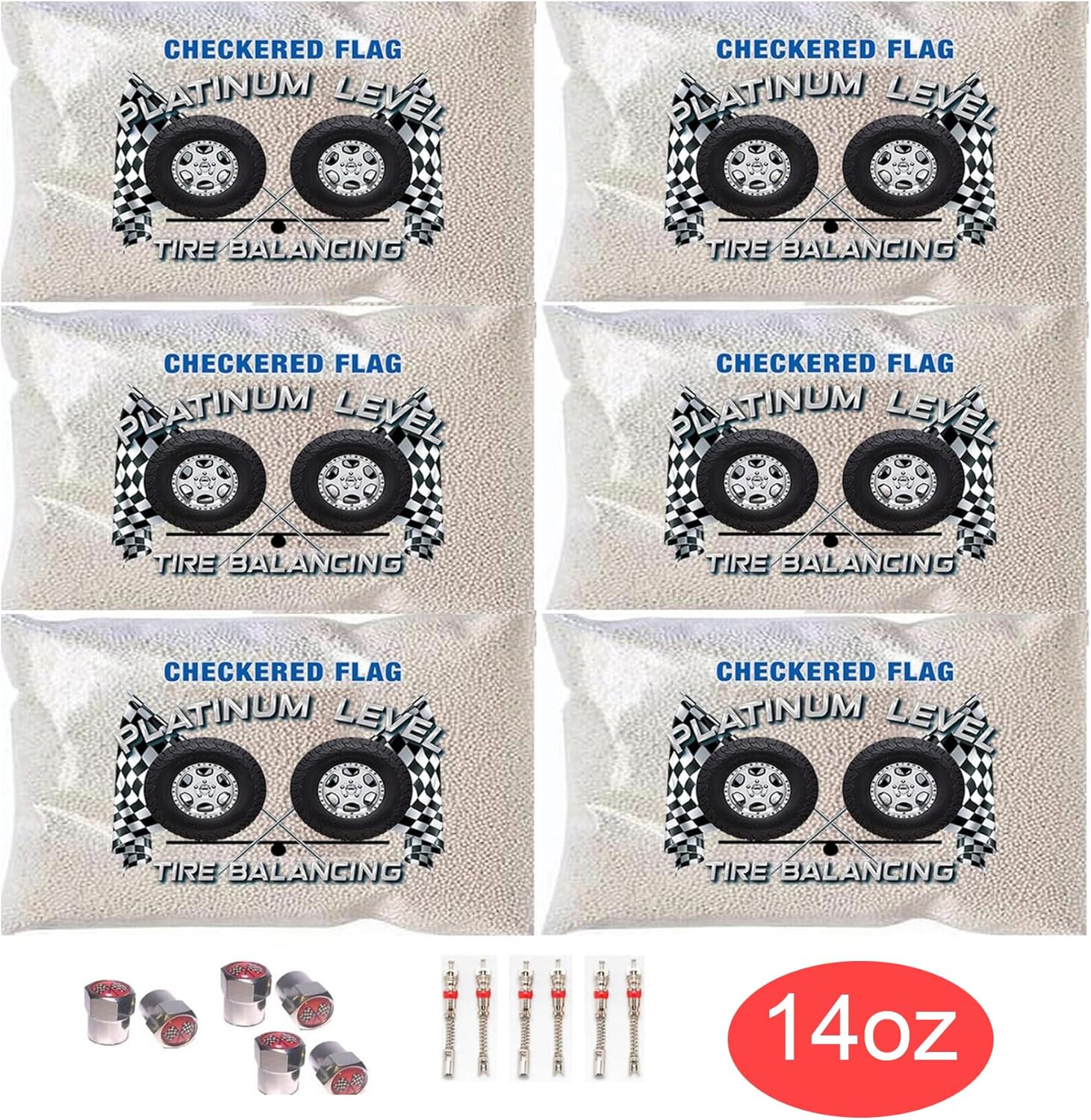 Tire Balance Beads Checkered Flag 6-14oz Bags, Balancing Beads for use in Motorcycle Semi Truck, ATV, Off-Road Vehicles, Trailers, Tire Beads Kit