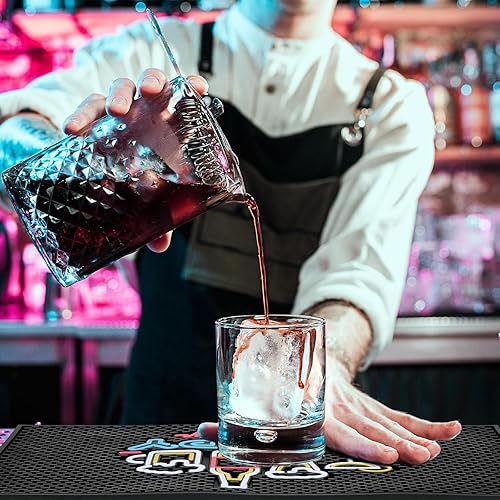 Miniatura 6 de Preboun Tapete de bar para encimera con patrón fluorescente de goma gruesa antideslizante negro para café, cocina, restaurantes, entretenimiento en