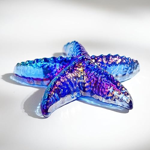 Miniatura 3 de Figuras de estrellas de mar de vidrio soplado a mano, adorno de animales marinos azules para decoración del hogar, pequeños animales marinos de