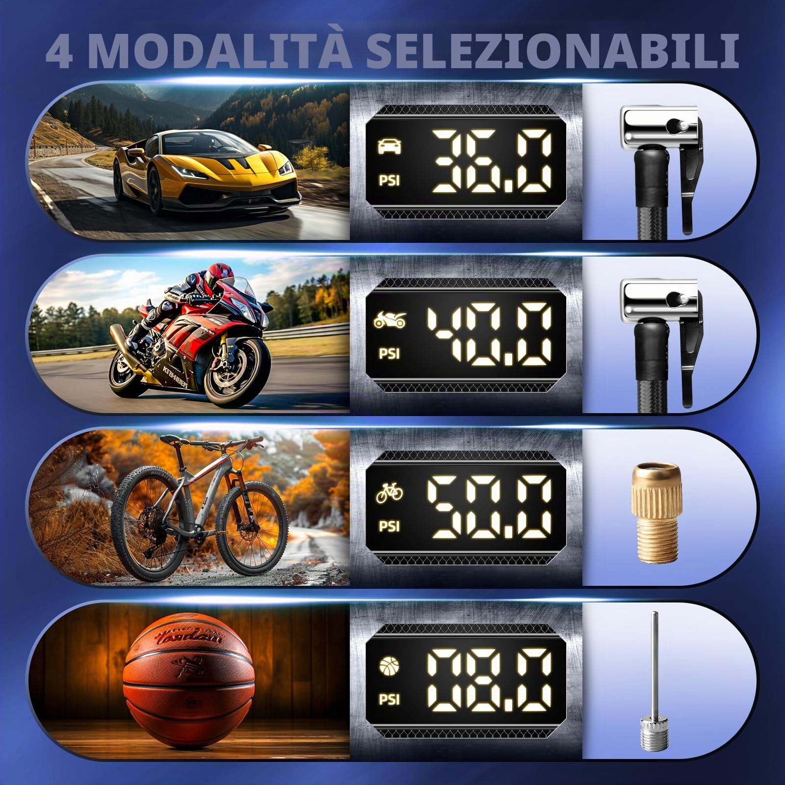 Zune Lotoo Compressore d'aria portatile ricaricabile per pneumatici auto, 150 psi, alimentato a batteria, senza fili, con manometro digitale e spegnimento automatico, per bicicletta, moto, bici