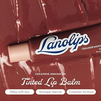 Lanolips Tinted Lip Balm - Ceramide Milkshake Hydrating Lip Moisturizer with Lanolin & Murumuru Butter - Sheer Creamy Tinted Glossy Balm - Natural & Cruelty-Free - Caramel Melt (0.44 oz)