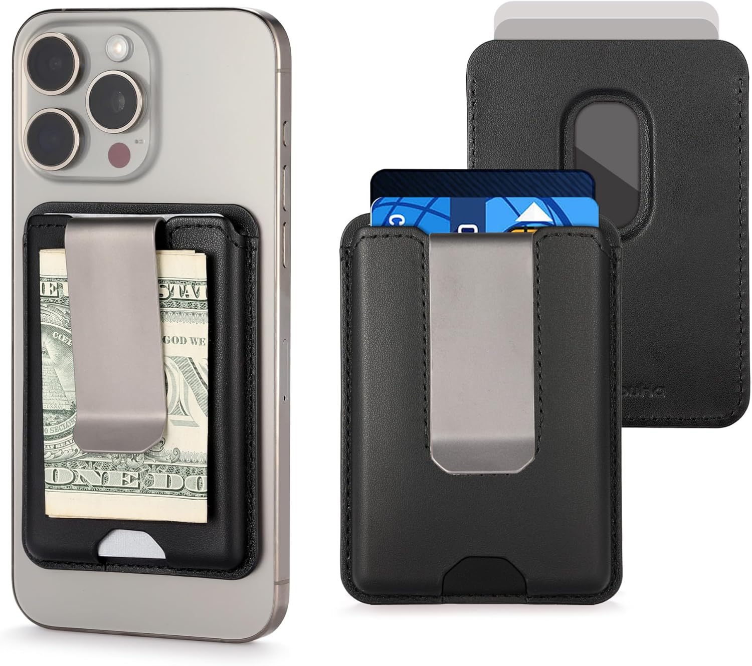 For Magsafe Wallet with Money Clip, Mens Minimalist Wallet 2-3 Cards, Leather Strongest Magnetic Wallet for iPhone 17/16/15/14/13/12 Series, RFID Blocking Card Wallet (Black)