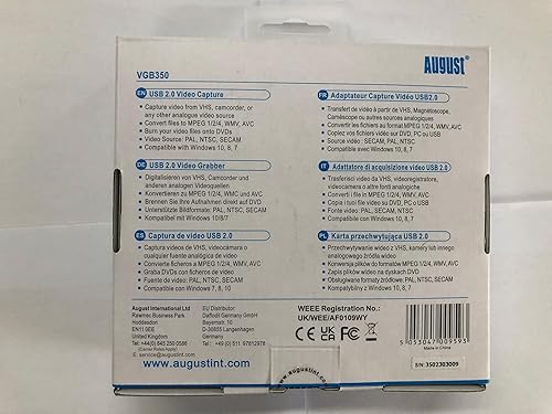 Miniatura 9 de VHS a captura de video digital - August VGB350 - Tarjeta de captura de video USB externa de video VCR a DVD, transferencia de videos caseros VHS a