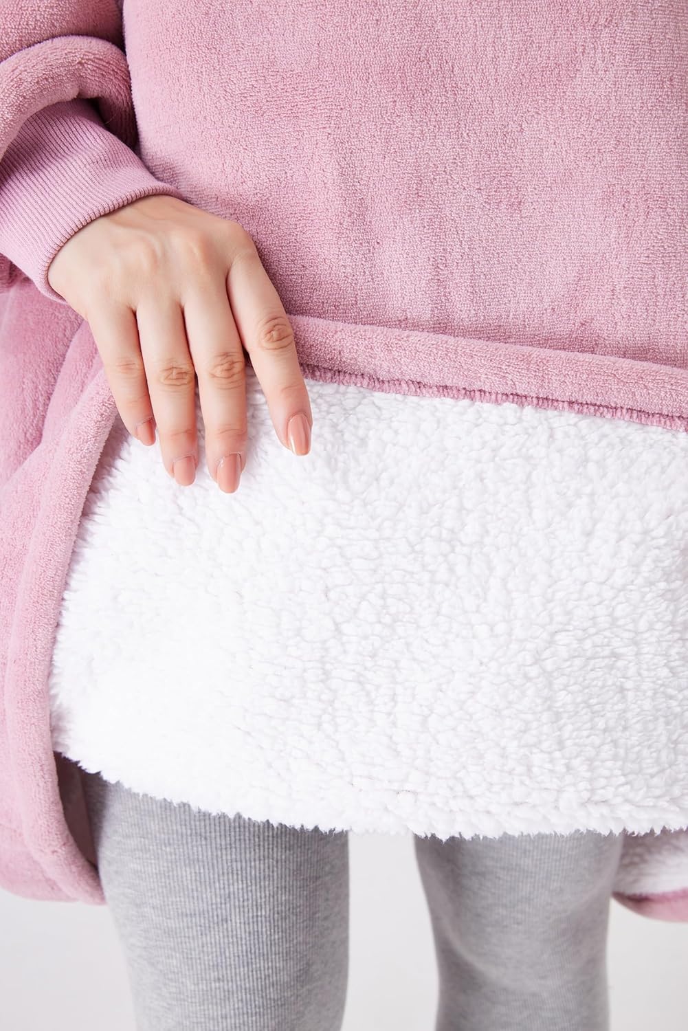 CozyLeep Wearable Blanket Hoodie Women Men, Warm Sherpa Oversized Hooded Blanket Sweatshirt Gifts for Adluts Mom Girlfriend (Pink) - Image 4