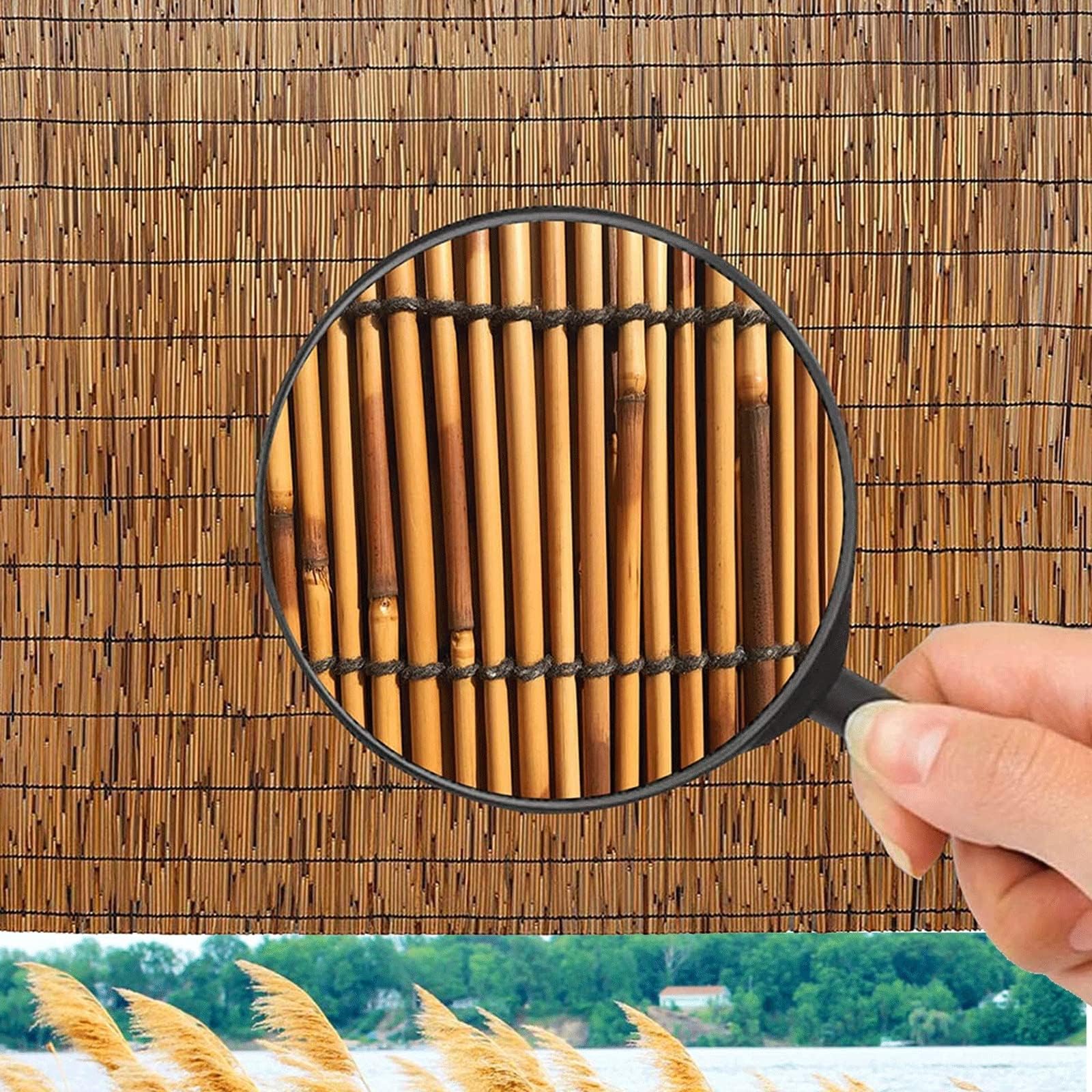 Natural Bamboo Privacy Fence Screen Panel Roll for Balcony Wind and Sight Protection Eco Friendly Slat Screening Reed Fence for Privacy 91x500CM (3x16ft)