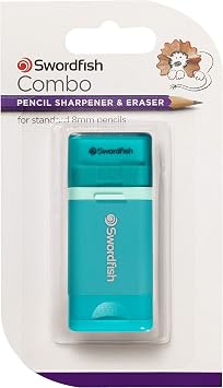 Swordfish Combo Pencil Sharpener with Mess-Free Canister and Eraser [Pack of 1] Turquoise [40294]