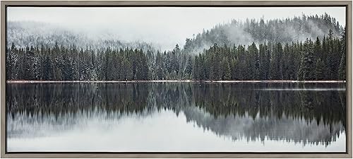 Kate and Laurel Sylvie Still Reflection - Lienzo enmarcado para pared, diseño de Emiko y Mark Franzen de F2Images 18 x 40 pulgadas, color gris