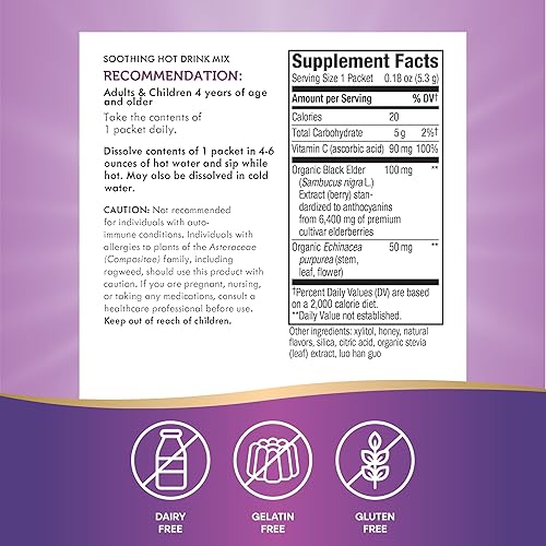 Miniatura 4 de Nature's Way Sambucus - Mezcla de bebida caliente de saúco con vitamina C y equinácea, apoyo inmunológico*, sabor a miel y bayas de limón, 10
