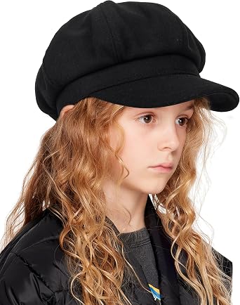 Kids Girls Wool Beret Newsboy Cap - Classic Cabbie Hat French Beret Pageboy Hat for Toddler Boys 2-7 Y